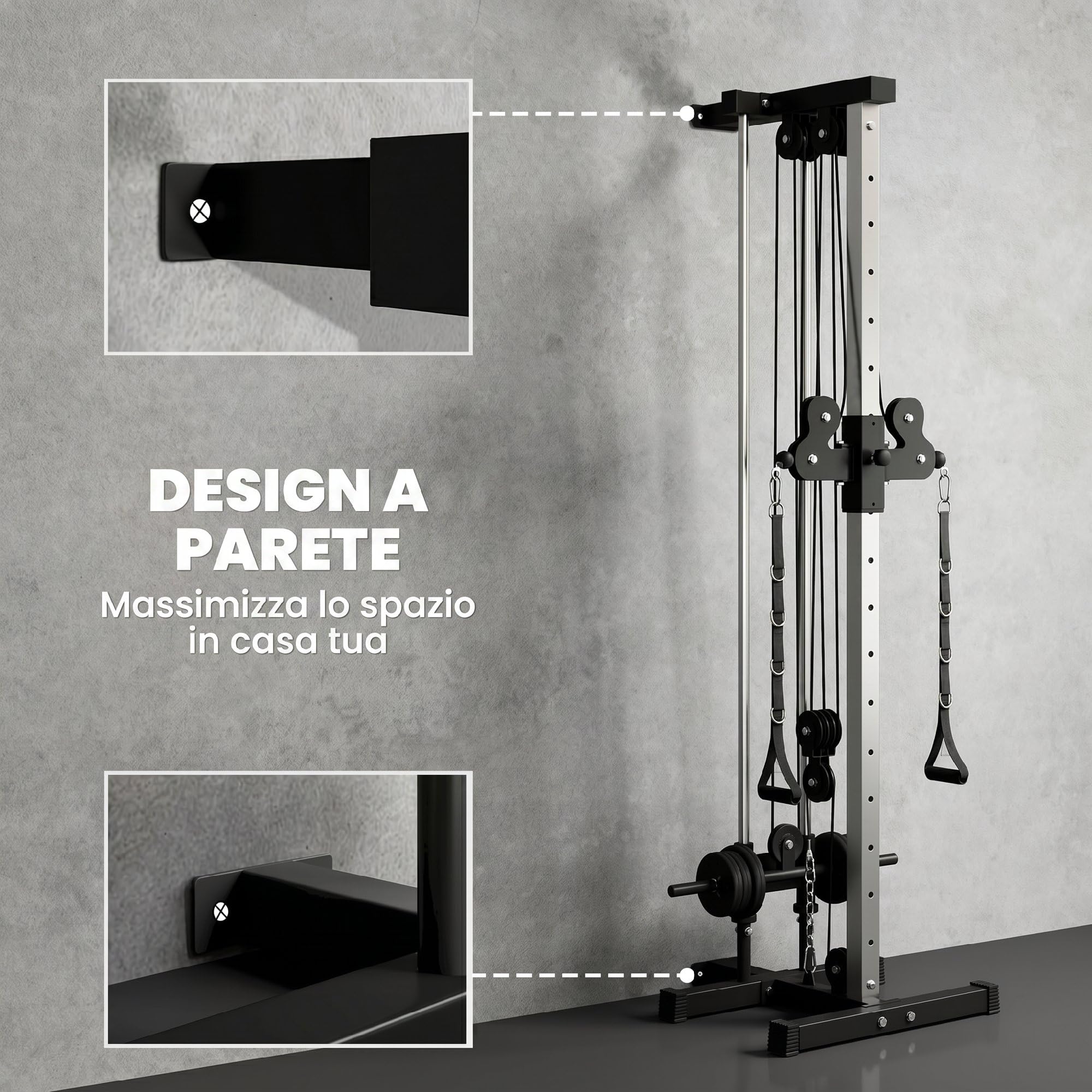 SPORTNOW Lat Machine da Parete con Pulegge Regolabili 15 Livelli Nero