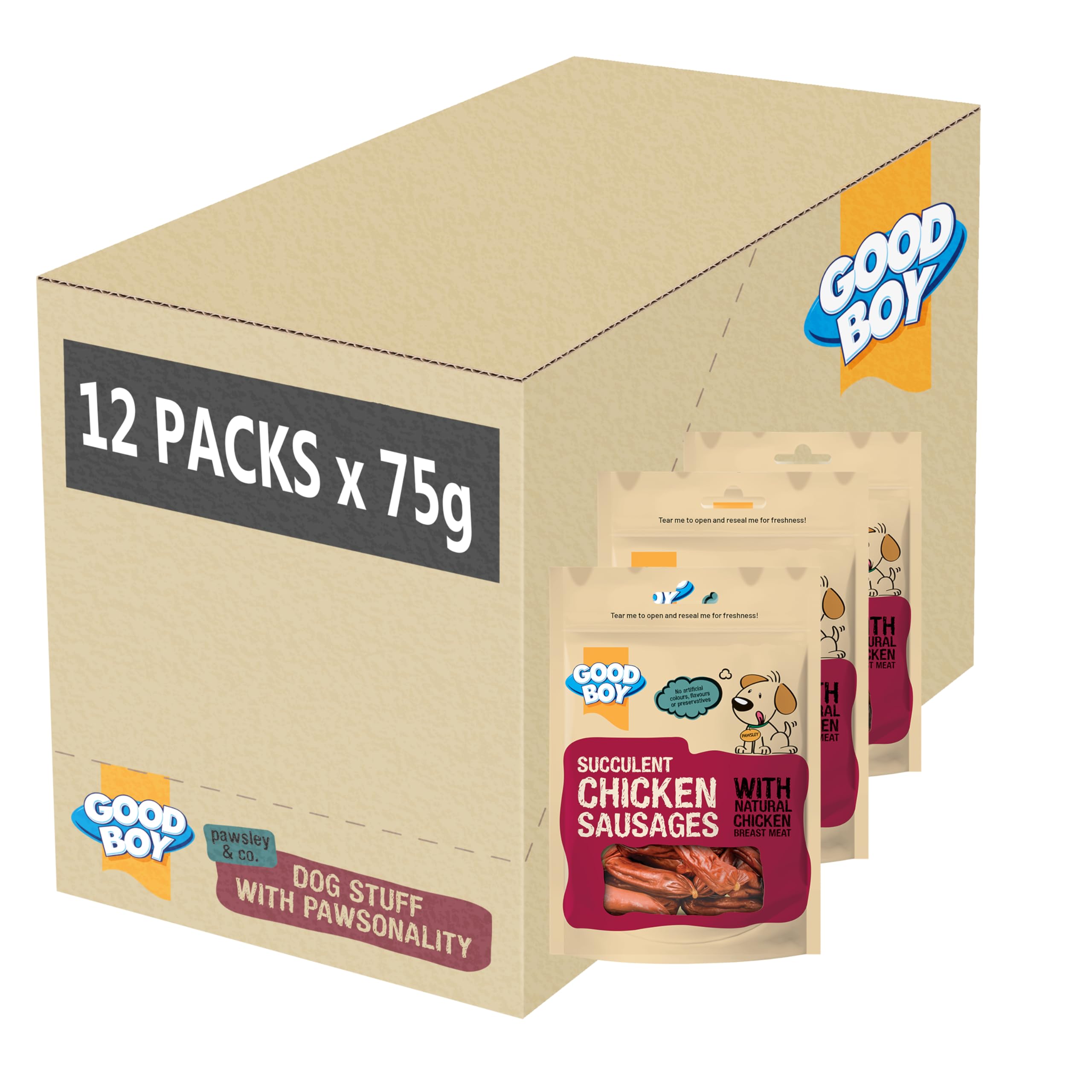 Good Boy Chicken Sausages - Natural Dog Treats - Training Treats- Bulk Box - 12 x 75g
