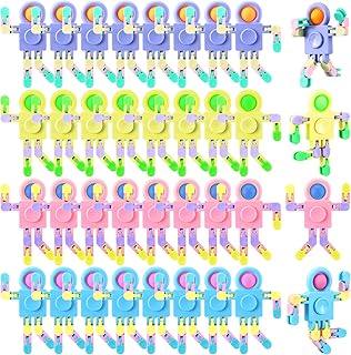 32 Pcs Funny Sensory Fidget Toys Robot Fidget Spinners Fidget Party Favors Robot Fingertip Toy DIY Transformable Chain for Little Teens Adults Stress Relief Autism Birthday Party Gift, Colorful
