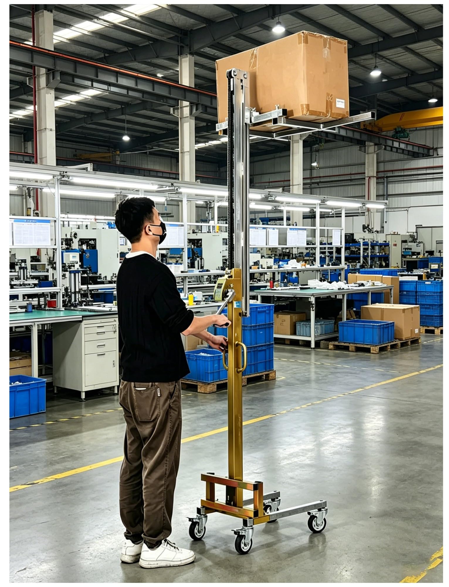 Sollevamento materiale manuale,impilatore portatile con verricello e forche | Sollevatore mobili e armadi, carrello sollevatore manuale da 80 kg per attrezzature(H 70.87 in/180 cm-A Four wheels)