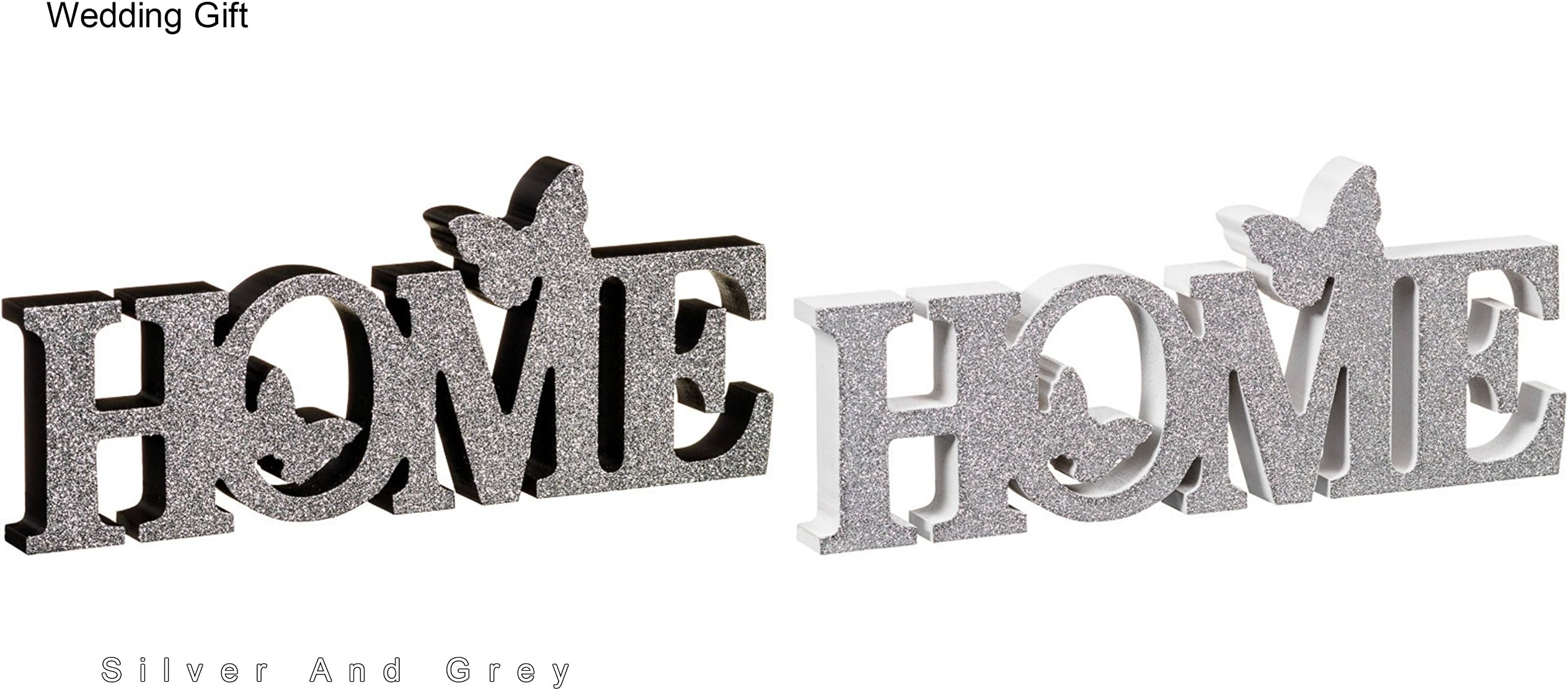 Vintage Design HOME Butterflies Word Block Wedding Stylish Gift - Grey & Silver