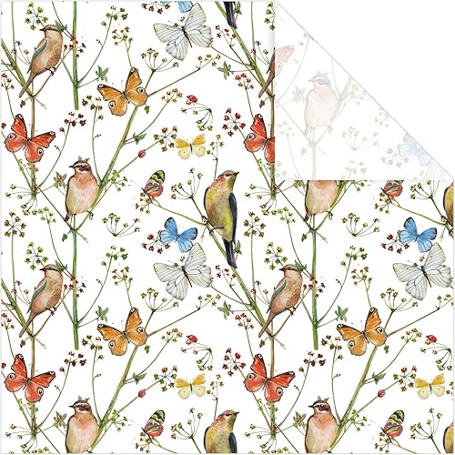 AnyDesign Papel de regalo de pájaros, acuarela, mariposa, rama, flor, papel de envoltura de regalo, papel de arte decorativo plano plegado a granel