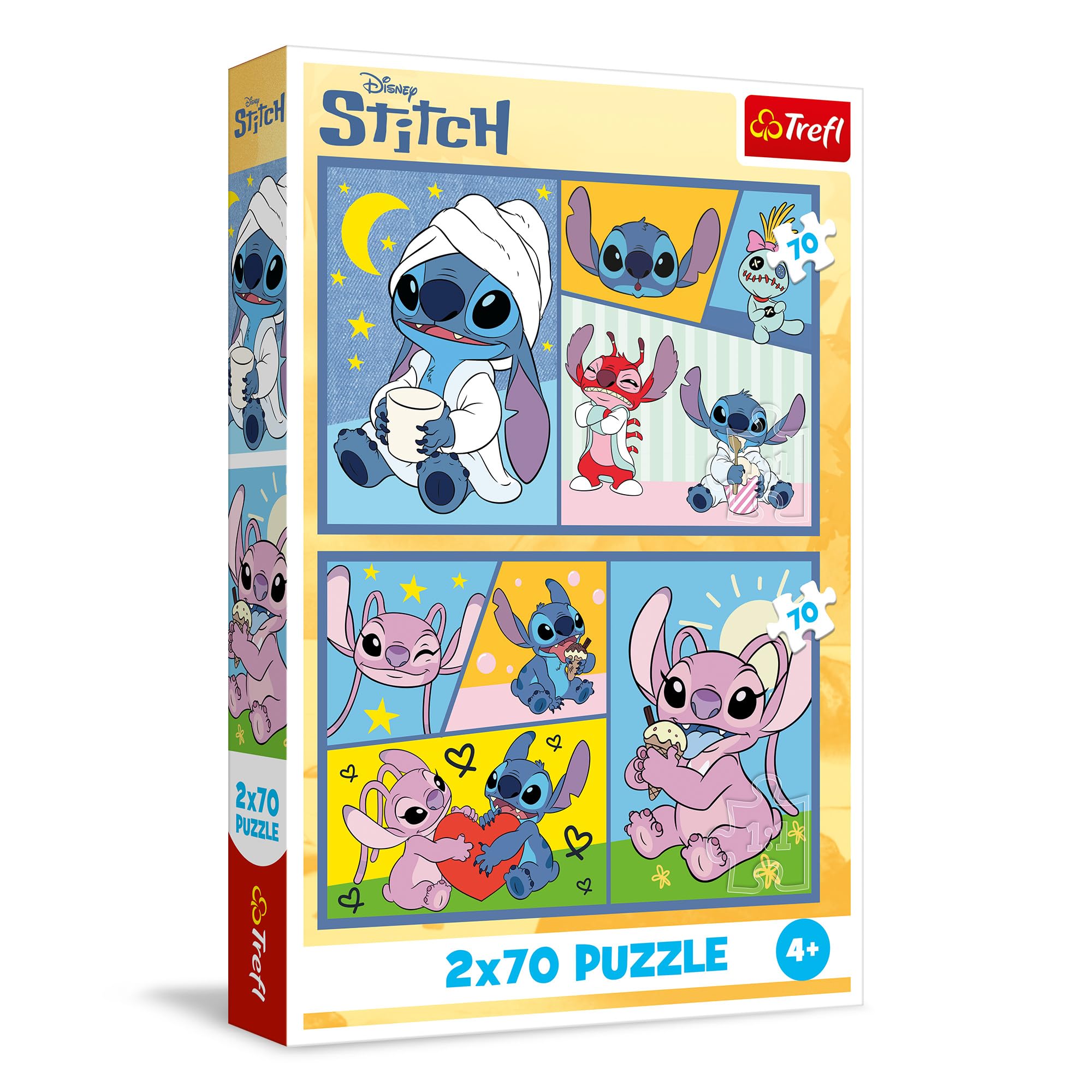 Trefl – 2in1 Puzzle: Lilo & Stitch, Mit Stitch gibt es Keine Langeweile - 2 x 70 Teile, Set mit Zwei Puzzles für Kinder ab 4 Jahren