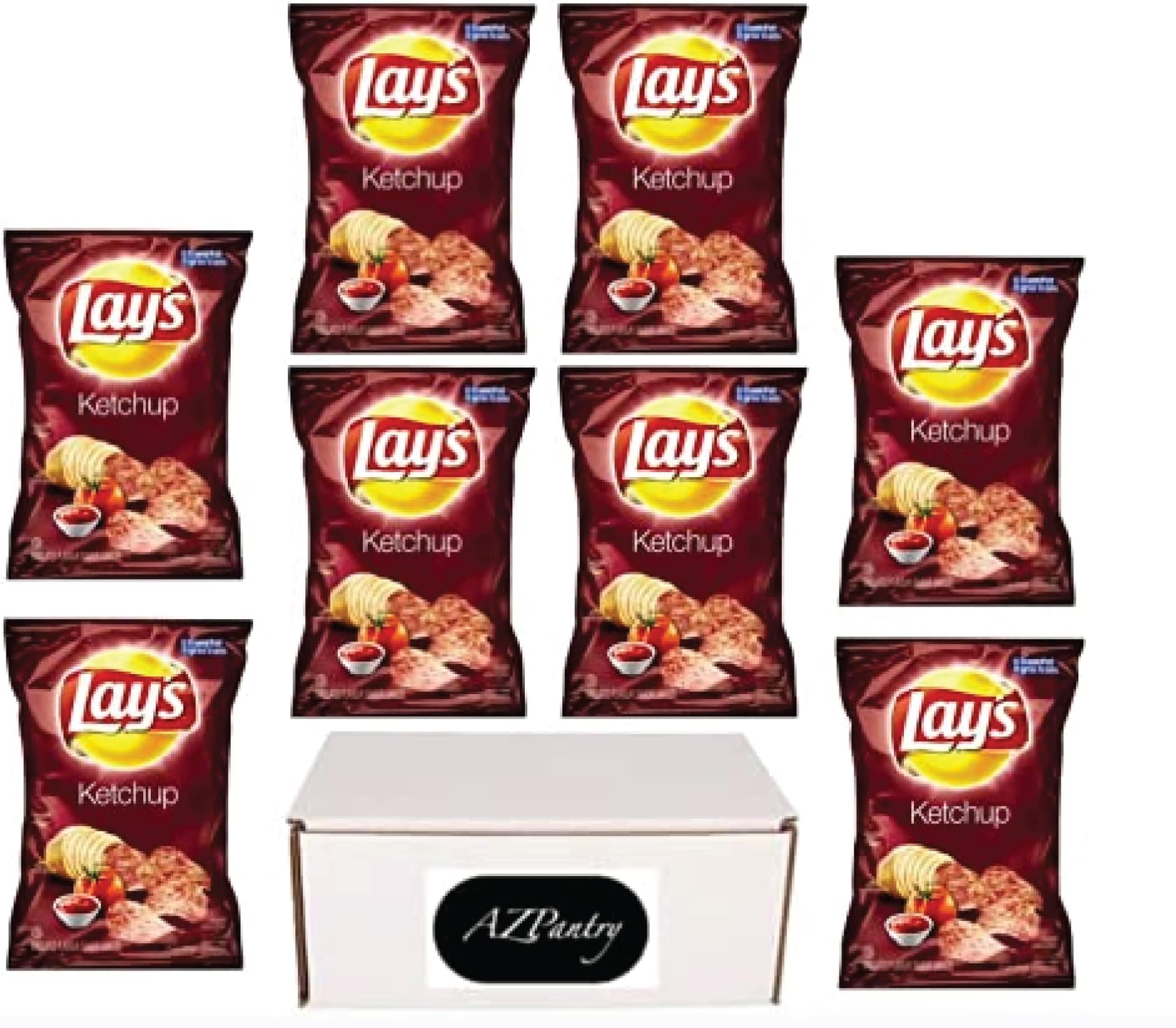 AZPantry Bundle Pack Canadian Lays Ketchup Chips 40g Vending Machine Bags (8X-Pack) Comes in a Crush Proof Box Imported from Canada Family Size Chips Bundle Pack Amazing Canadian Snacks