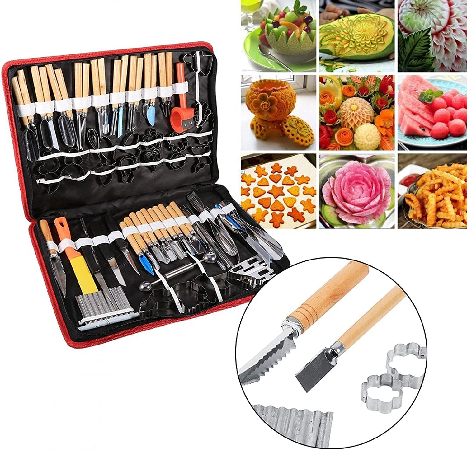 Utensile da Intaglio da Cucina, 80 Pezzi Coltelli da Intaglio, Kit di Strumenti da Intaglio Culinario per Sbucciare Frutta e Verdura Set di Coltelli da Intaglio per Frutta