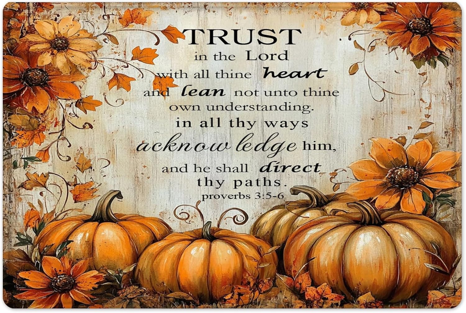 EOBTAIN Fall Pumpkin Shower Curtain Set Rustic Vintage Floral and Orange Plant Bathroom Curtains Shower Set Inspirational Bible Verse 72x72 Washable Fabric Bath Curtain with 24x16 Bathroom Rugs Decor