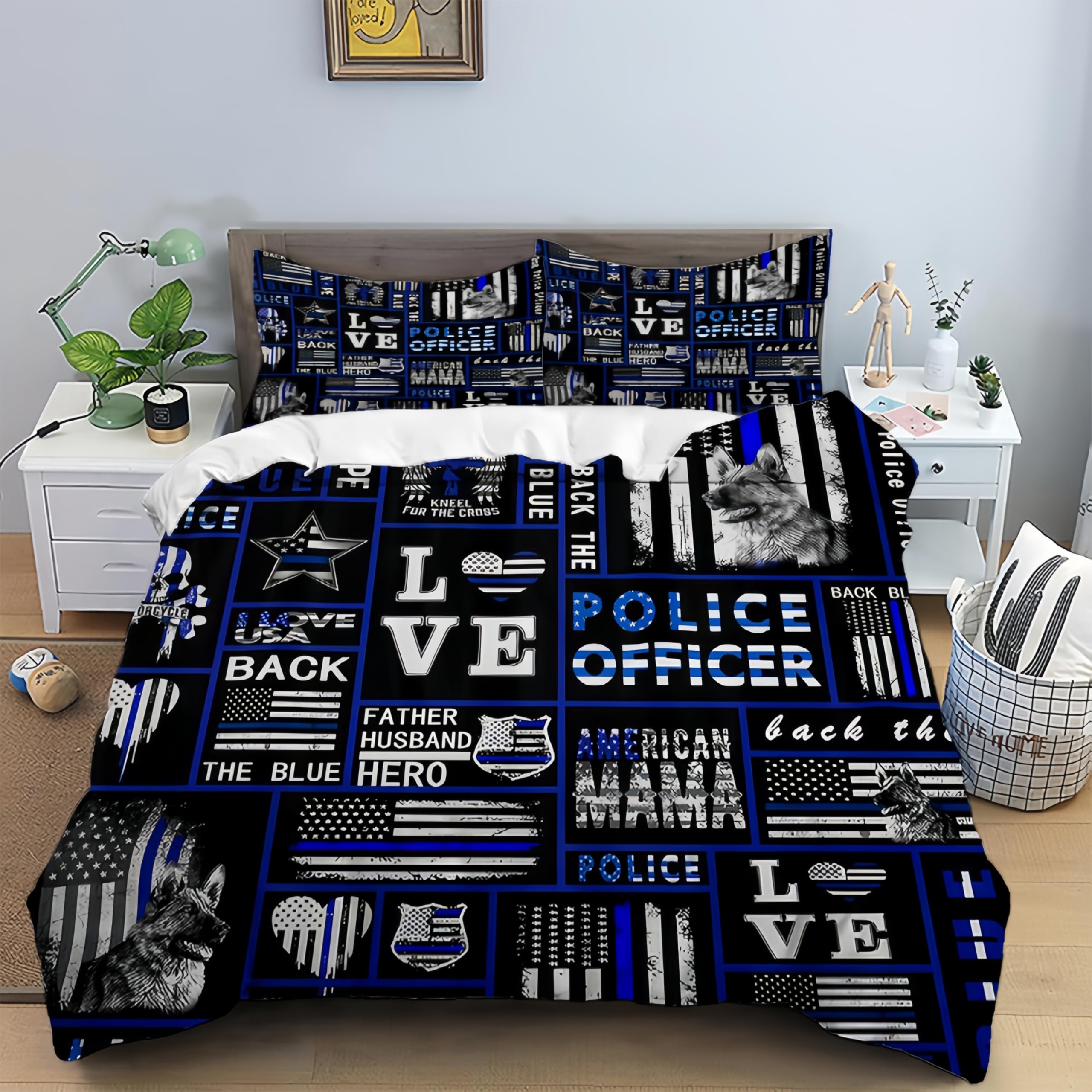 Housse de couette police Thin Blue Line pour décorer une chambre ado