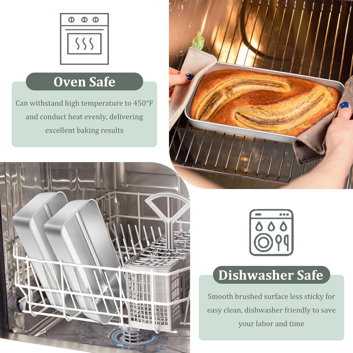 TeamFar Loaf Pan, 12 x 5 Inch Stainless Steel Loaf Pans for Baking Bread, 4 Pack Large Bread Loaf Baking Pan for Homemade Bread, Meatloaf, Cake, Brownies, Non-Toxic, Heavy-duty, Oven & Dishwasher Safe - Image 4