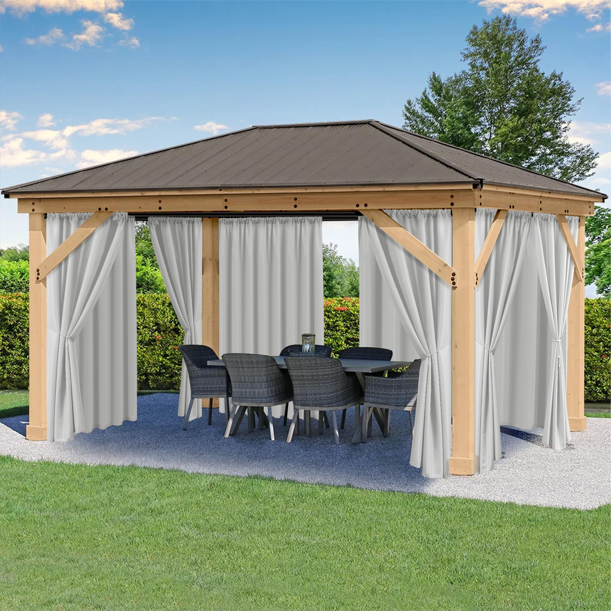 HolidayIdeas Outdoor Patio Curtains Waterproof with Rod Pocket 4 Panels 54x95 Inch- Protect Privacy & Weatherproof Balcony Outdoor Curtains for Apartments,Porch, Gazebo, Pergola, Silver Grey