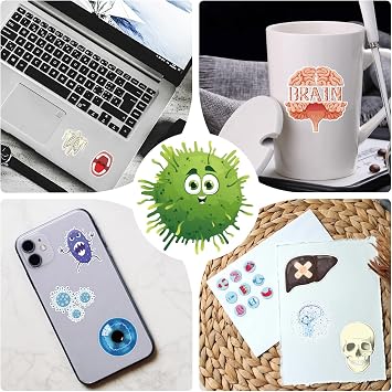 Funny Realistic Human Organs Stickers - 100 Pcs Biology Heart Skeleton Doctor Anatomy Bulk Stickers for Nurse Teacher, Cute Microbiology Decals for Water Bottle Journal Scrapbook Creative Decoration