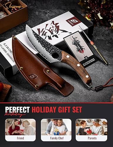 Vista 6 de Emojoy Cuchillo de chef de Damasco, cuchillo de cocina de acero Damasco de 67 capas con acabado martillado negro, cuchillos japoneses para el hogar