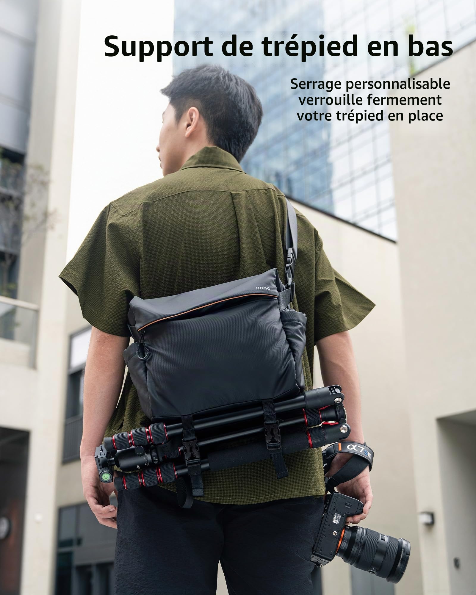 llano Sac à Dos pour appareils Photo DSLR/sans Miroir, Sac Photo Compact en bandoulière avec Sangle réglable pour Canon/Nikon/Sony Mirrorless, pour 1 Appareil Photo, 2 objectifs et Accessoires