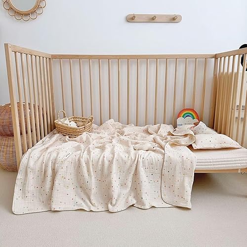 BuLuTu Mantas de muselina para bebés, niños y niñas, 100% algodón, manta reversible para bebé, manta para cuna, manta suave y transpirable, patrón