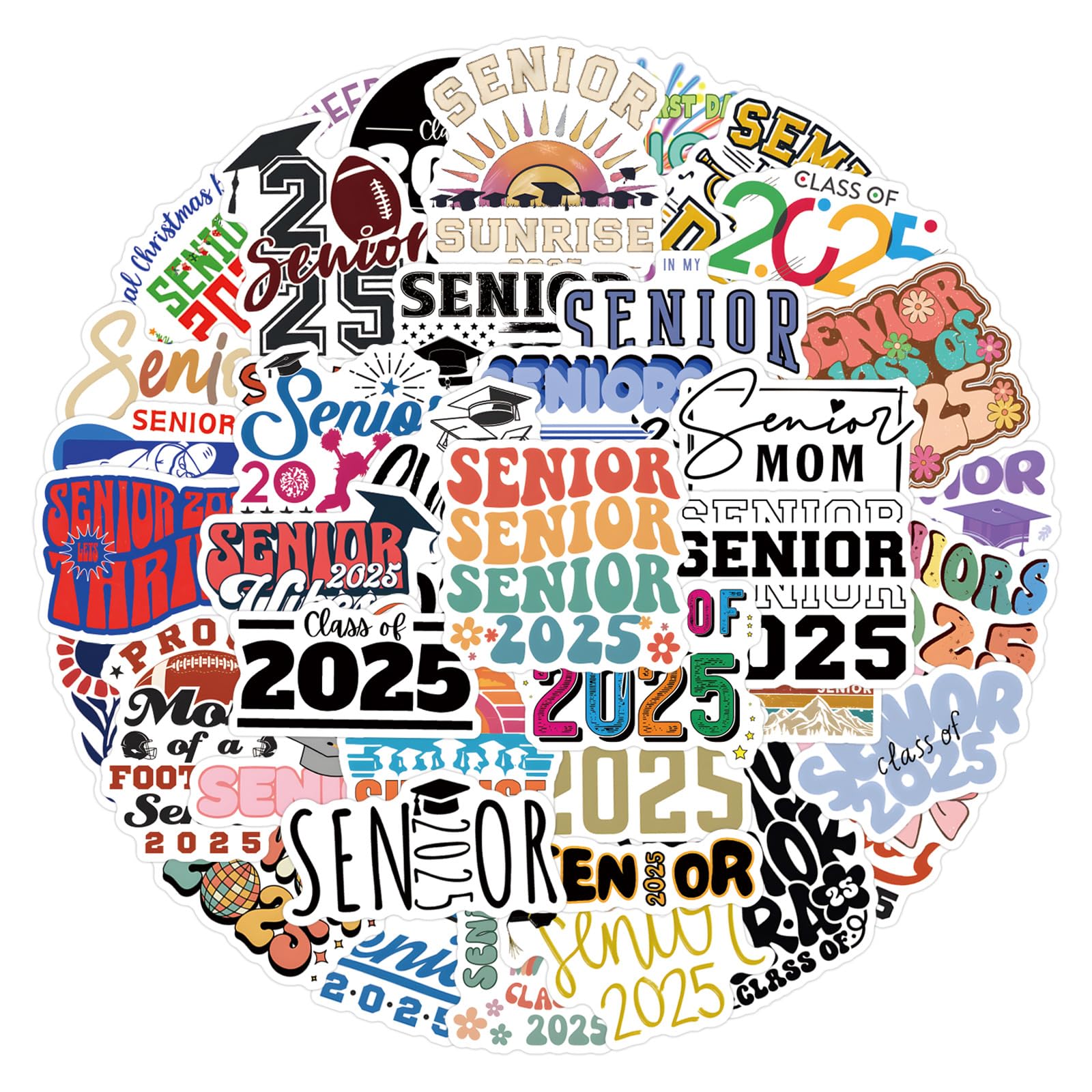 50Pcs Senior 2025 Stickers Laptop Car Scrapbook Phone Skateboard Suitcase Luggage Bike Senior 2025 Vinyl Waterproof Aesthetic Personalised Stickers for Teens Boys Girls Adults - Image 4