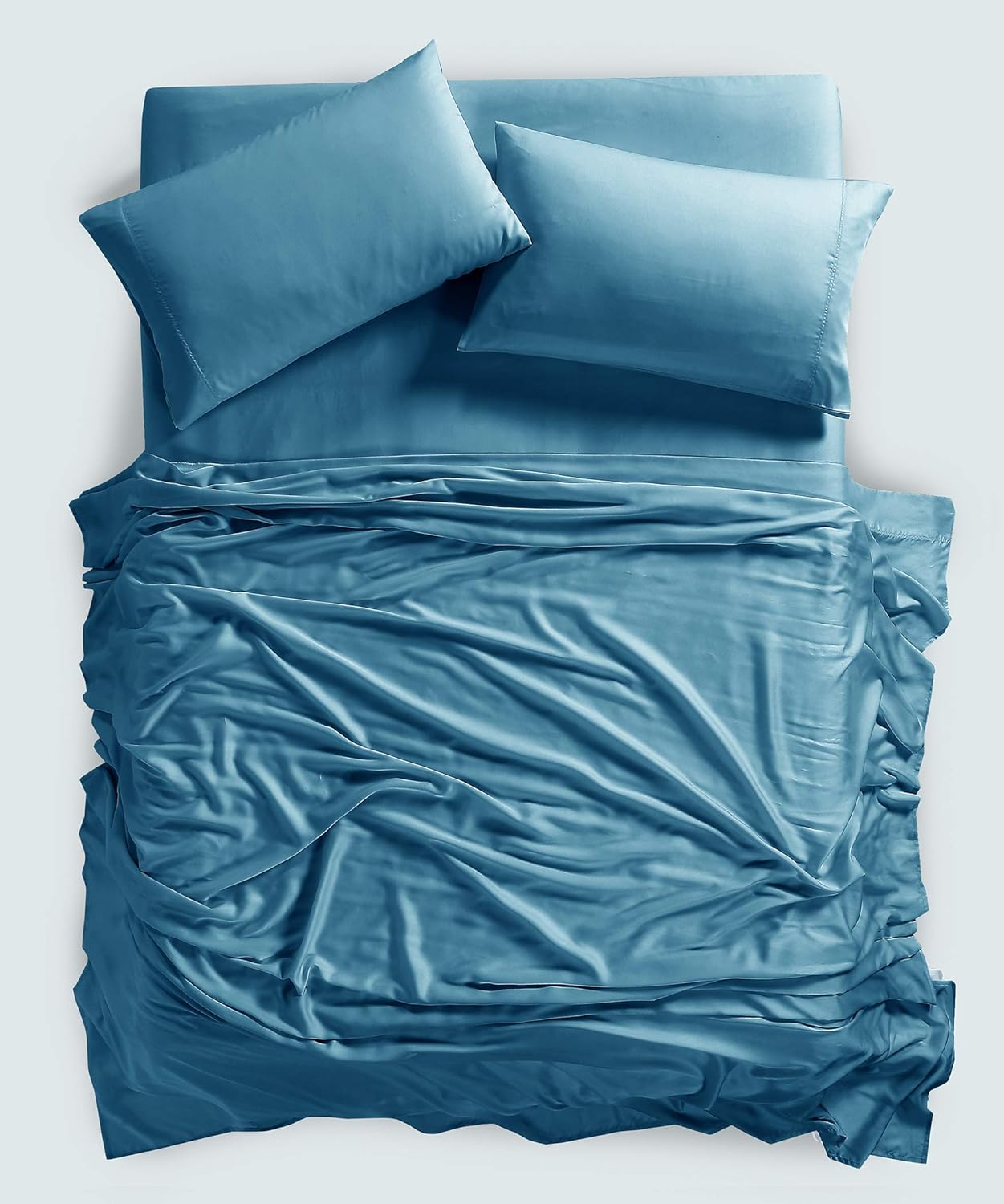 100% Tencel Sheet Set - Queen Size 4 Piece Sheets with Deep Pockets up to 18 Inches - Luxuriously Cooling, Super Soft & Silky Sateen Weave Lyocell Bed Sheets in Teal (Queen)