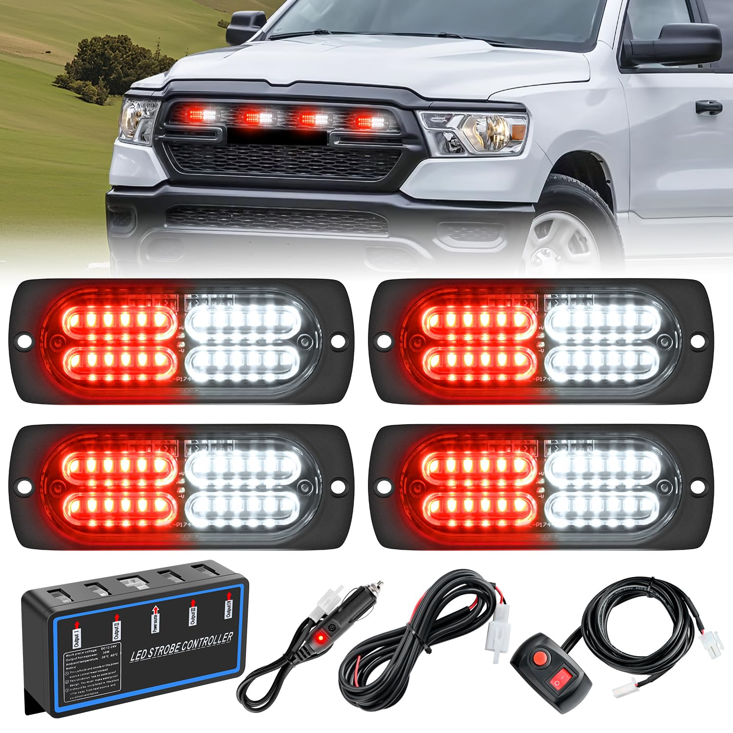 Nilight 4PCS LED Strobe Lights 12V 24V Sync Feature Red White