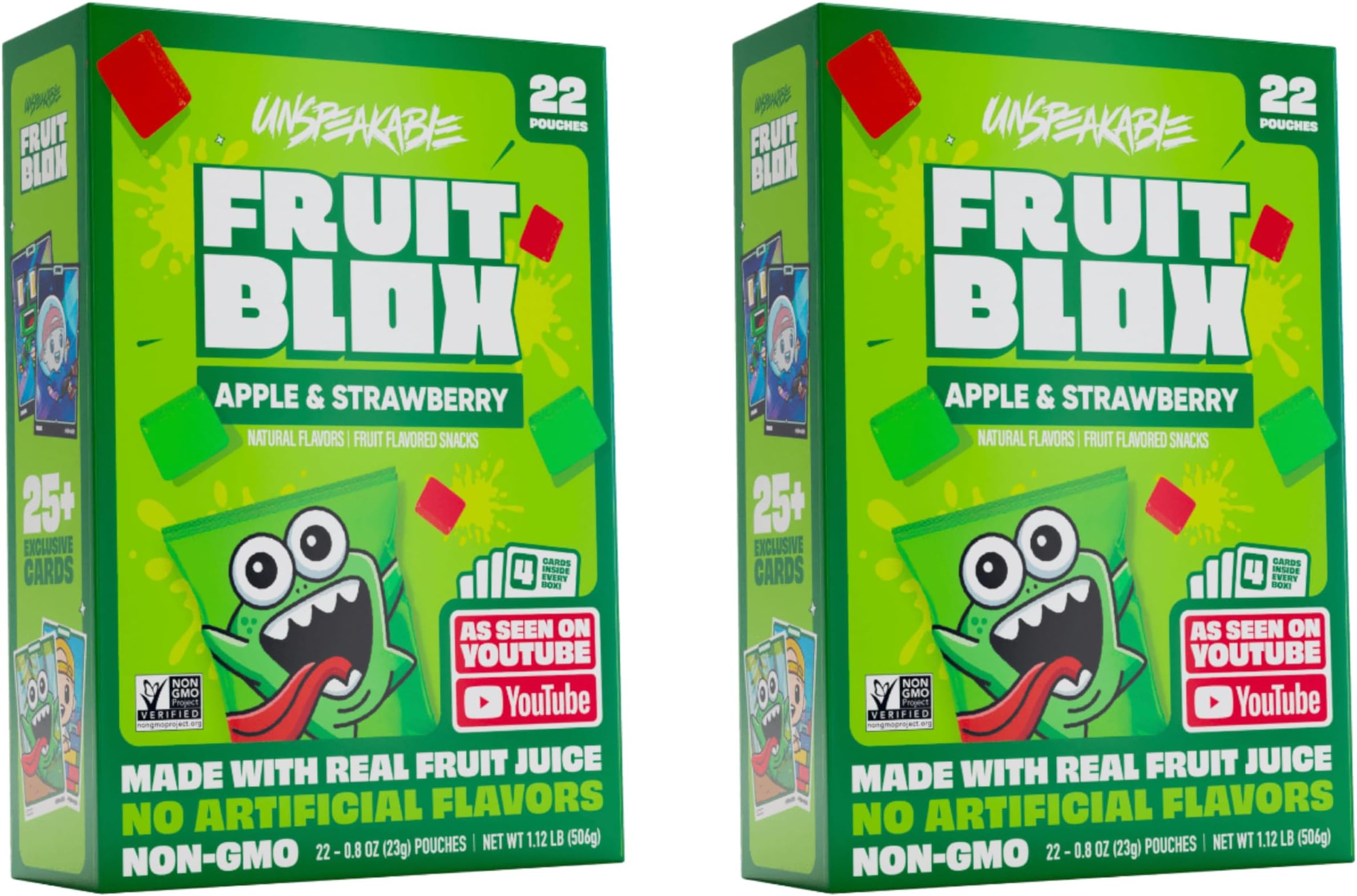 Fruit Blox - Apple & Strawberry Gummy Snacks - 2-Pack. Plus GTF Sticker & Starlight Mint