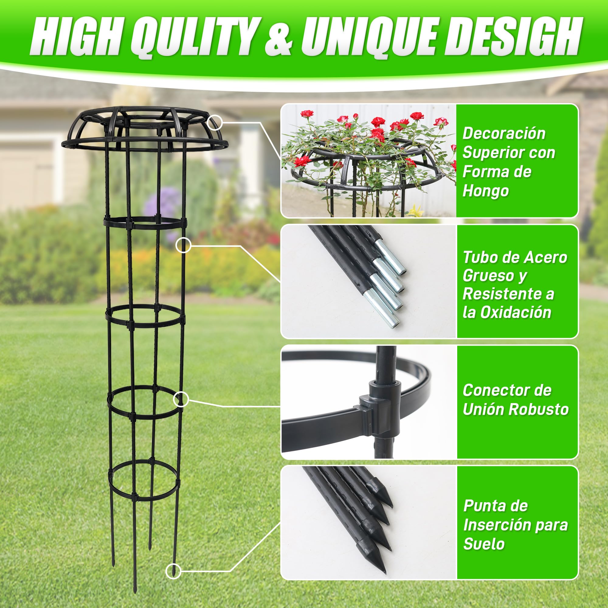 Garten Obelisk Spalier 165 cm für Kletterpflanzen, Rostfrei & Wetterfest aus Metall und Kunststoff, Klettergerüst für Rosen, Clematis, Gemüse im Topf oder Beet, Innen- und Außenbereich