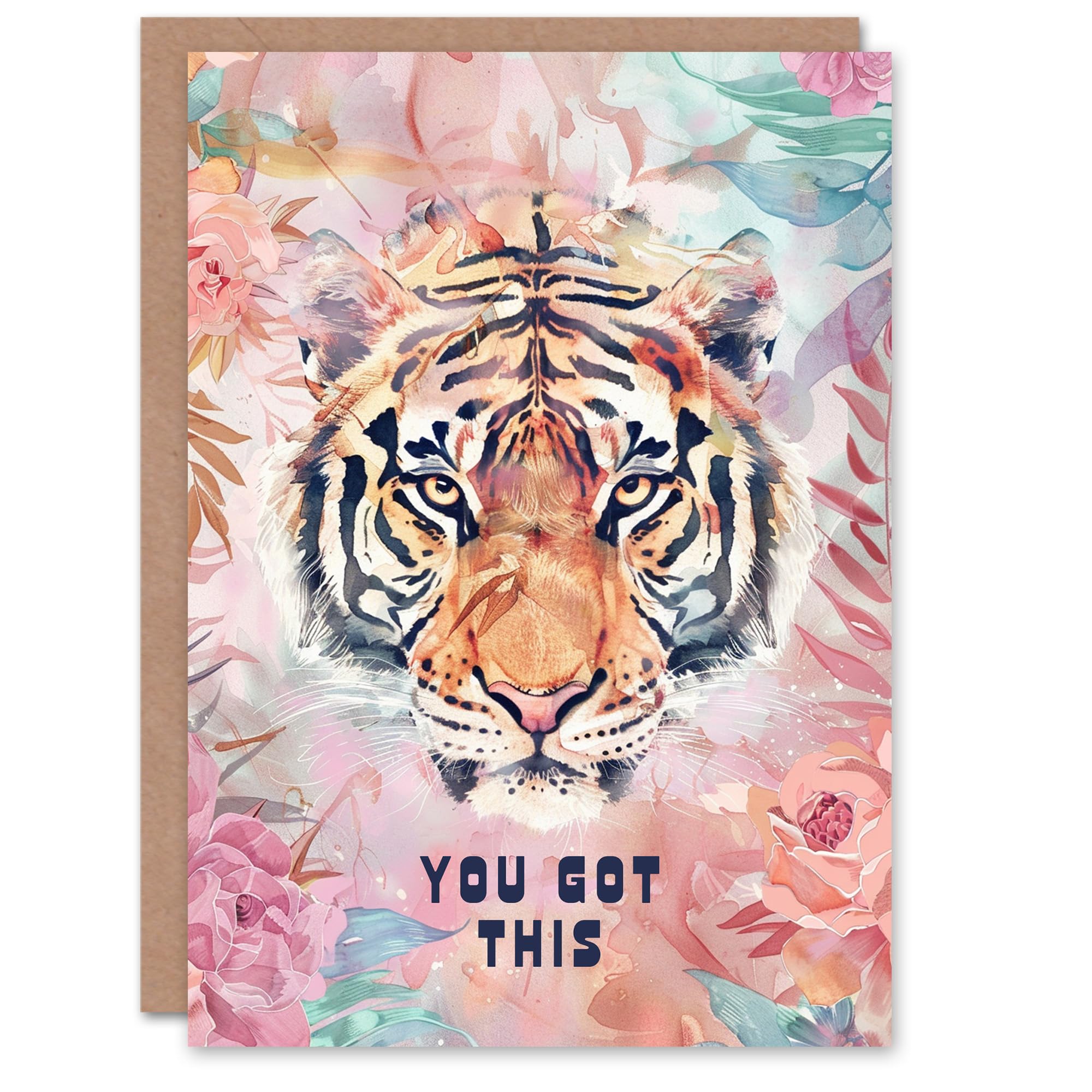 Artery8 You Got This Bohemian Tiger Floral Watercolour For Her Woman Good Luck Card