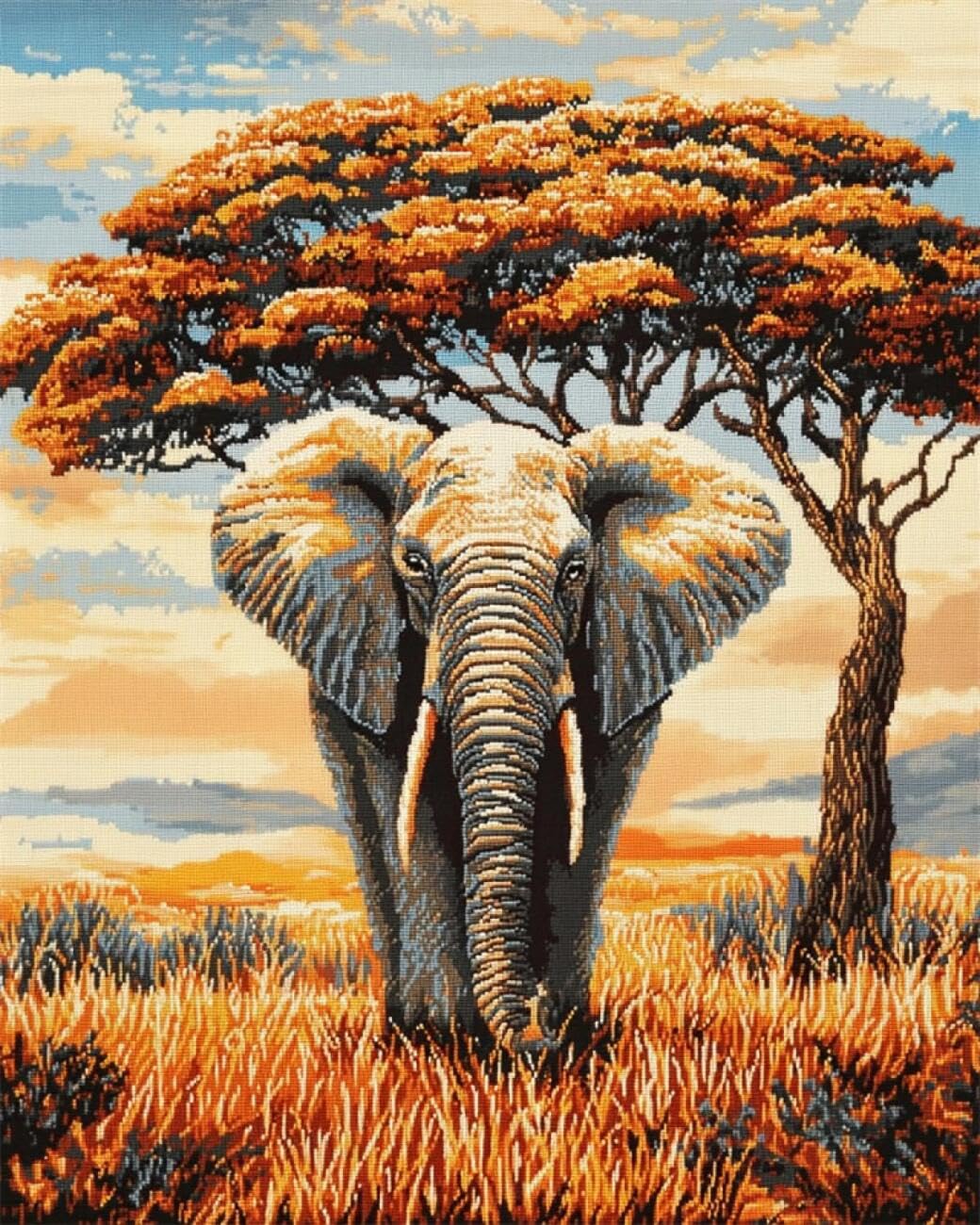 AxiangziK DIY Counted Cross Stitch Kits Elephants and Trees 11CT 30x40cm