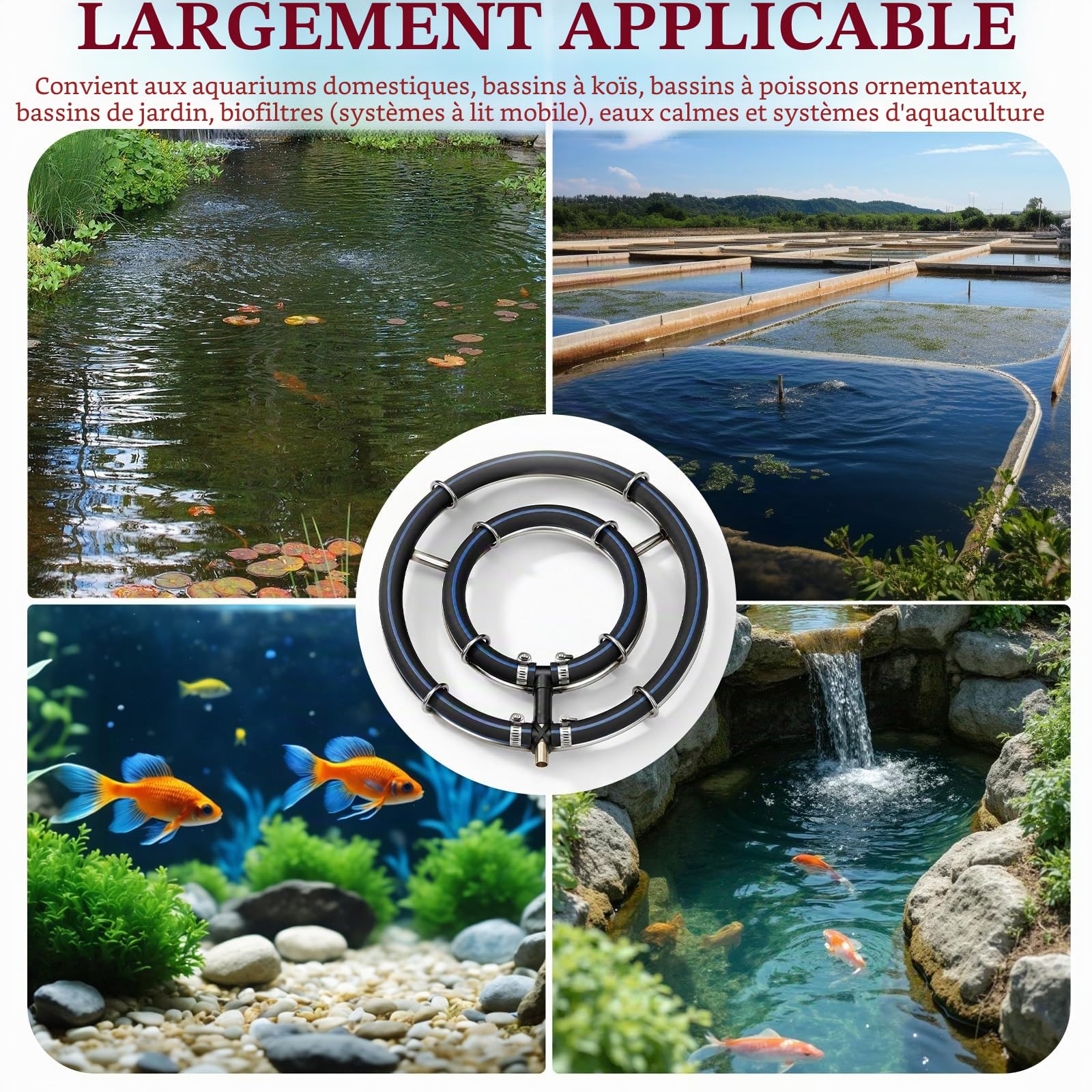 Aérateur De Bassin, Anneau d'Aération φ25cm 2 en 1 (φ25cm) | Avec Tuyau De 9 Mm De Diamètre - 5 m Pour Aquarium l'Enrichissement En Oxygène Du Bassin De Jardin