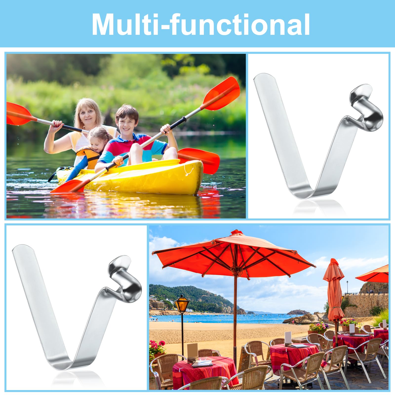 Fermi Per Pagaie Kayak PATIKIL - 6 Clip In Acciaio A V Per Tubi Tenda E Attrezzatura Campeggio - Foto 11