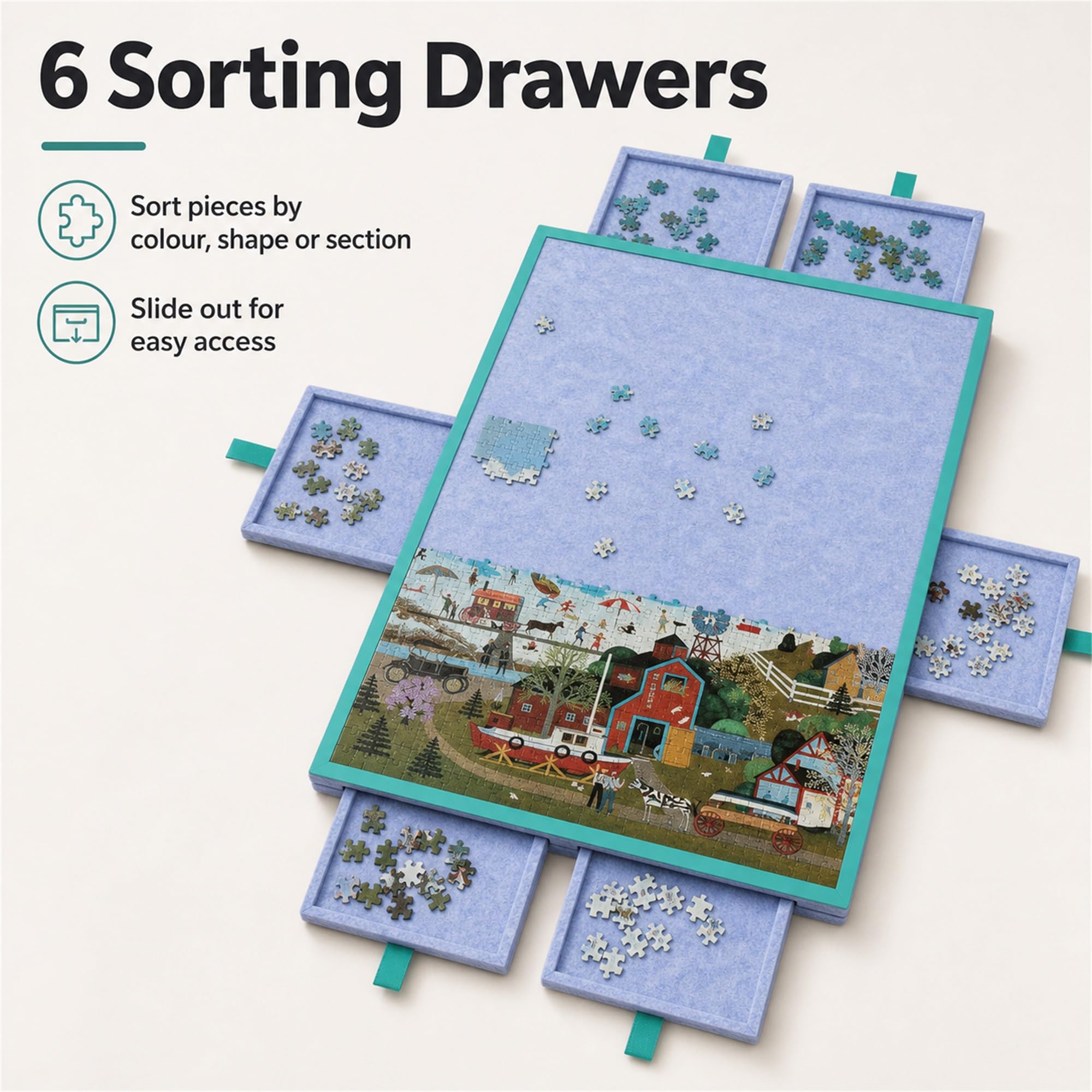Tavola Puzzle Inclinabile,Porta Puzzles Portatile,Piattaforma di Puzzle in Feltro,con 6 Cassetti,Supporto 2 in 1 E Copertura,Ideale per Adulti E Appassionati di Puzzle