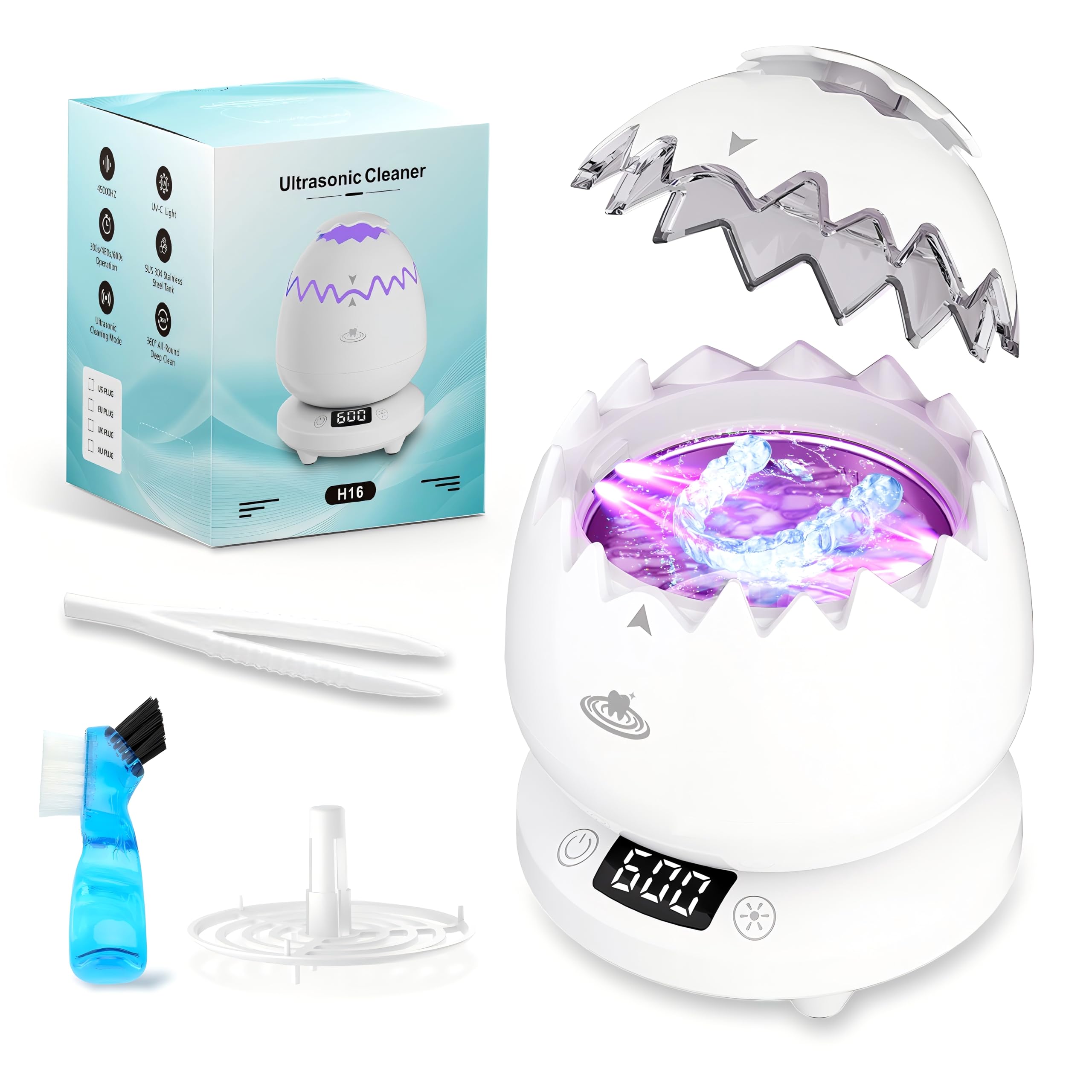Ultraschallreiniger für Zahnprothesen, 45k Hz 180 ml Ultraschallreinigungsgerät-Dental-Pod mit 3 Modi, Abnehmbar Ultraschall-Reinigungsgerät für Schmuck, Zahnschiene, Retainer und Uhren