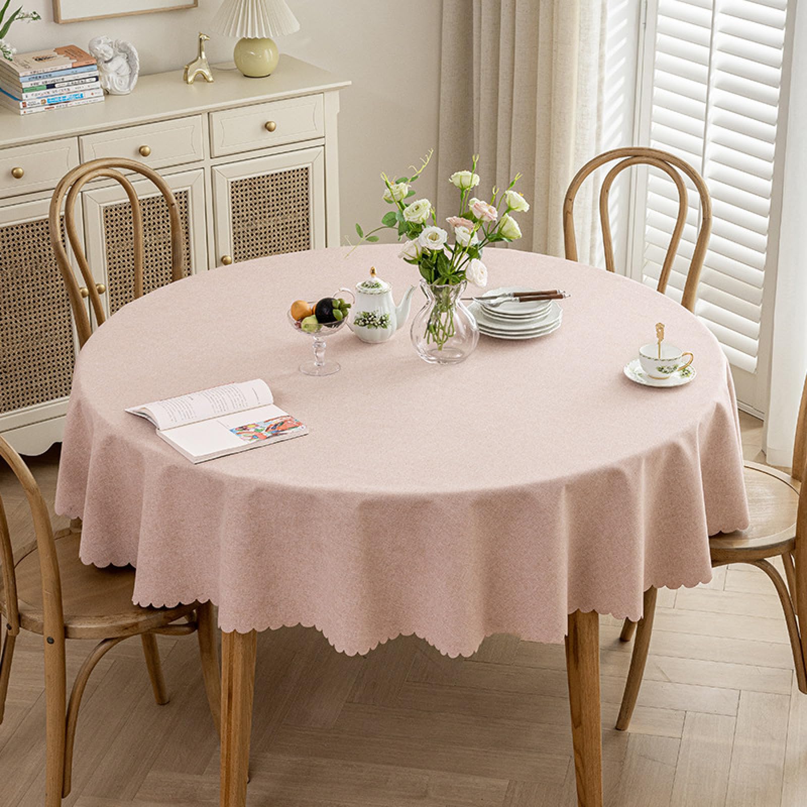 Nappe rectangulaire en coton et lin rose 180cm imperméable pour table