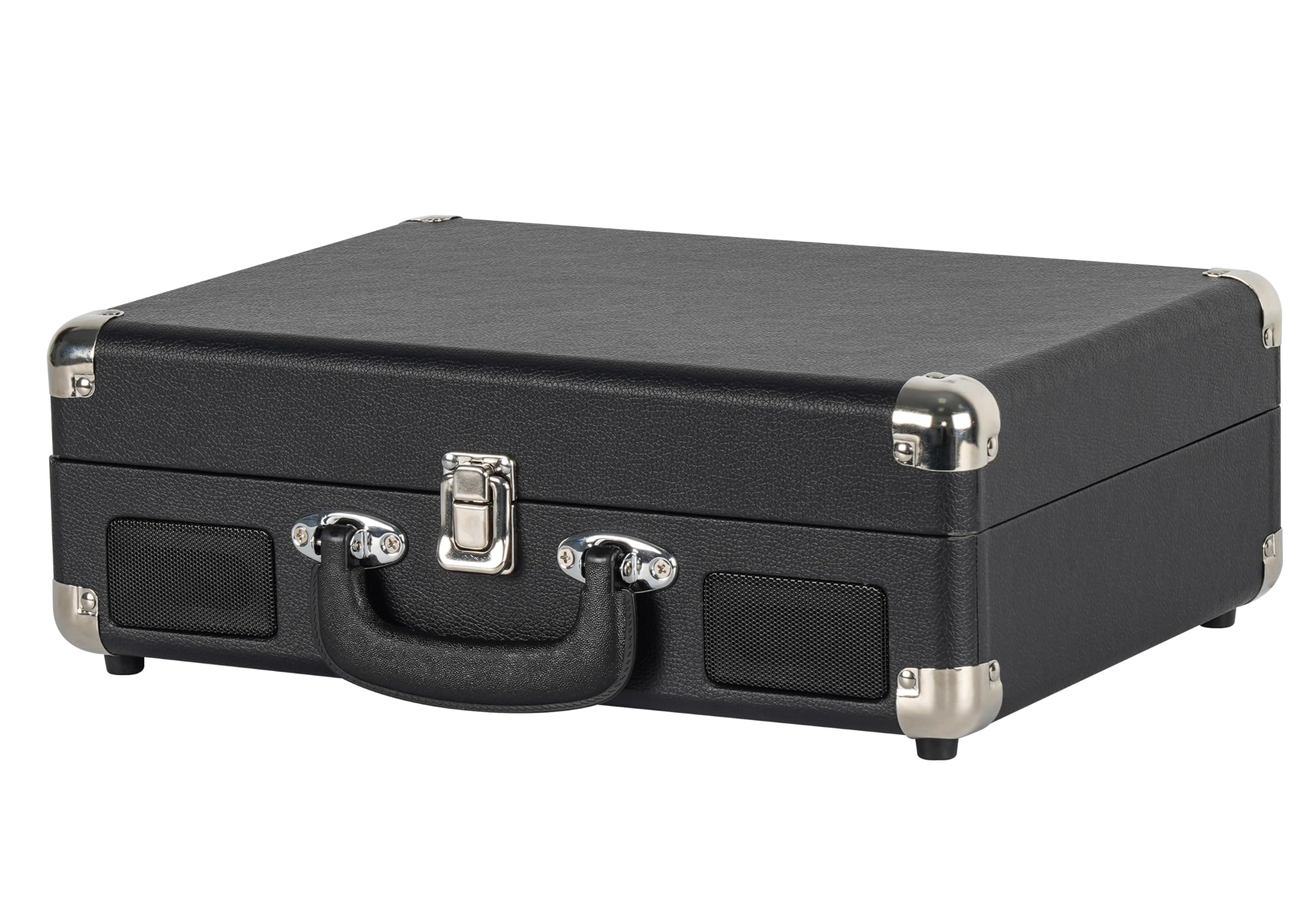 Reflexion HIF1979BT Retro Plattenspieler mit Bluetooth 5.1, MP3-Aufnahme auf USB, Lautsprecher, AUX, 3 Geschwindigkeiten, tragbarer Koffer-Turntable in Holzoptik mit Leder-Design