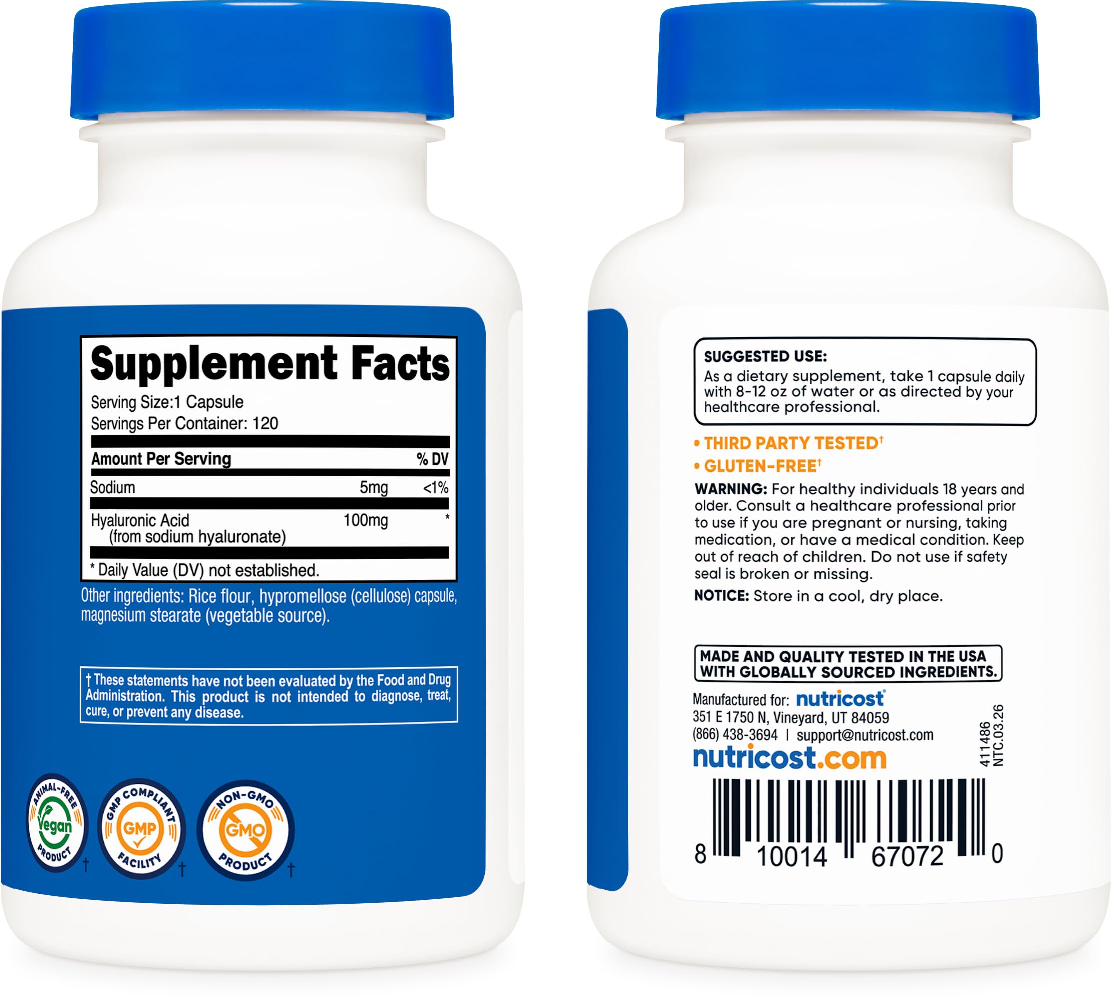 Nutricost Hyaluronic Acid Capsules 100mg,120 Vegetarian Capsules — Amazon image 4