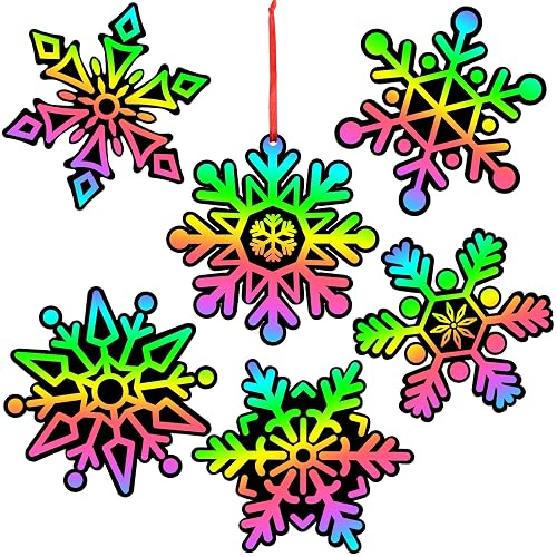 JULMELON 36Pcs Christmas Winter Crafts for Kids, Snowflake Scratch Art