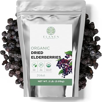 توت البلسان العضوي من Elanen Naturals، 2 رطل، 32 أونصة، توت البلسان المجفف العضوي المعتمد من وزارة الزراعة الأمريكية، سامبوكوس توت البلسان، كامل