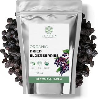 Elanen Naturals Organic Elderberries 2 lb. (32 oz.), USDA Certified Organic Dried Elderberries Bulk, Elder Berry Sambucus, Whole