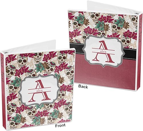 Miniatura 5 de Carpeta personalizada de 3 anillas de calaveras y flores de azúcar, 1 pulgada