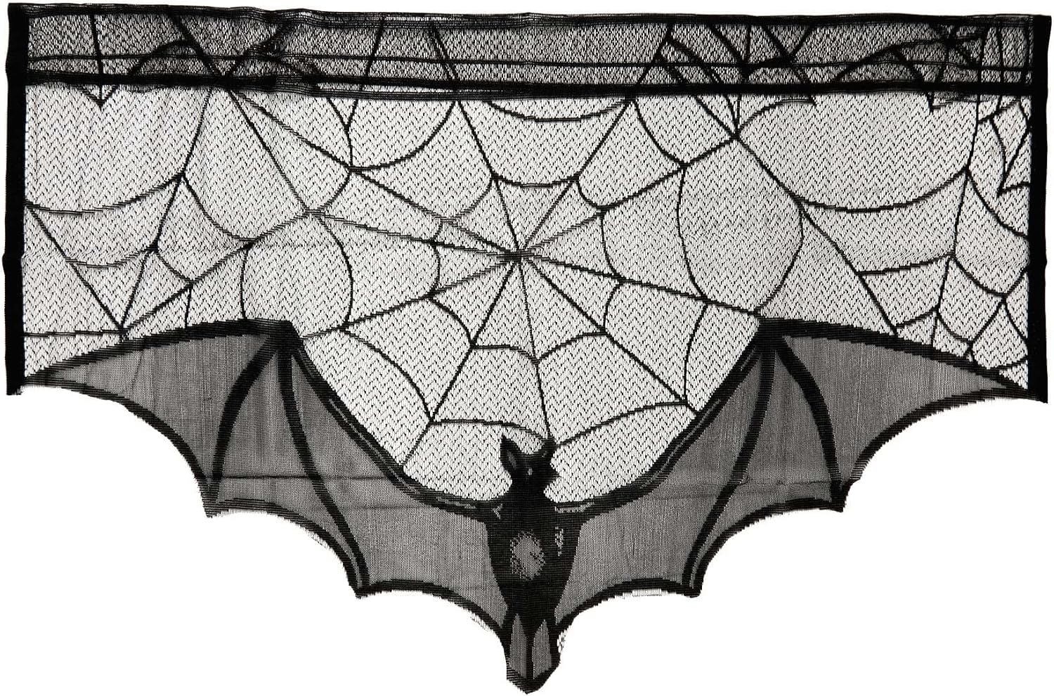 Fun Costumes Flying Bat Mantle Scarf Indoor Decoration, Black Lace 38" X 15" Knitted Spiderweb Background Room Display Standard