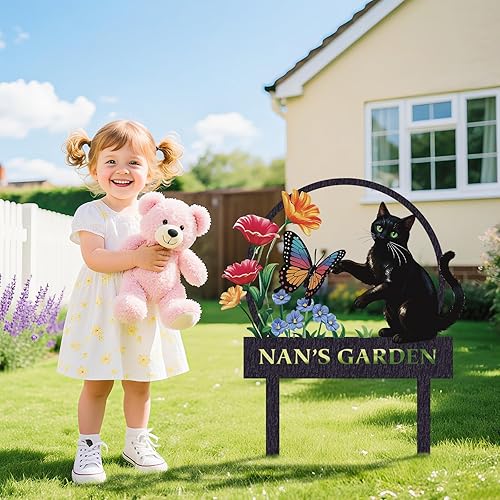 Miniatura 2 de Letreros de jardín personalizados con estacas, arte de metal personalizable con estaca de patio, decoración colorida de jardín de gatos para