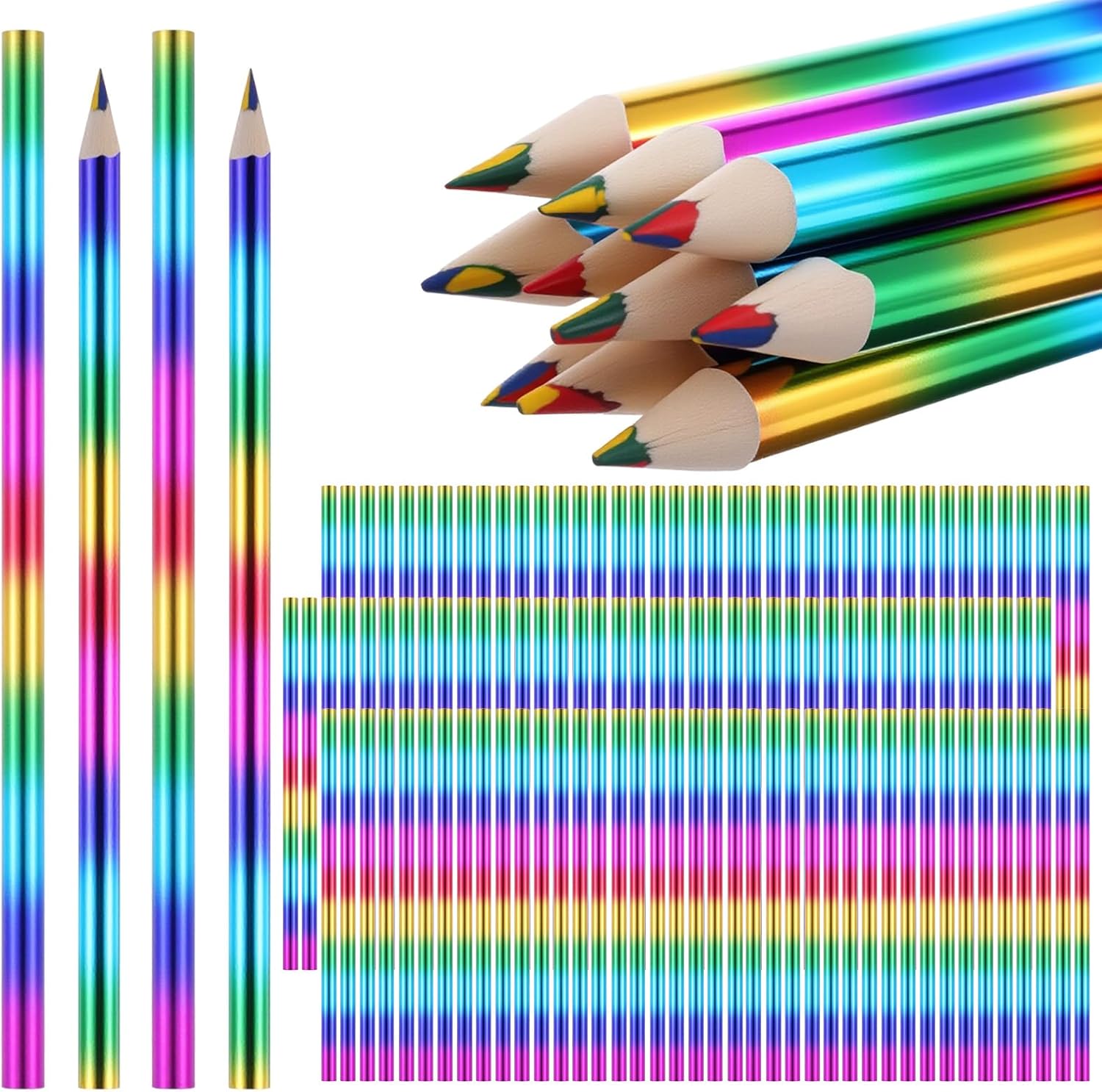 120 Pieces Rainbow Colored Pencils Bulk 4 Color in 1 Multi Colored Pencils(6.9 inch, Not Sharpened)