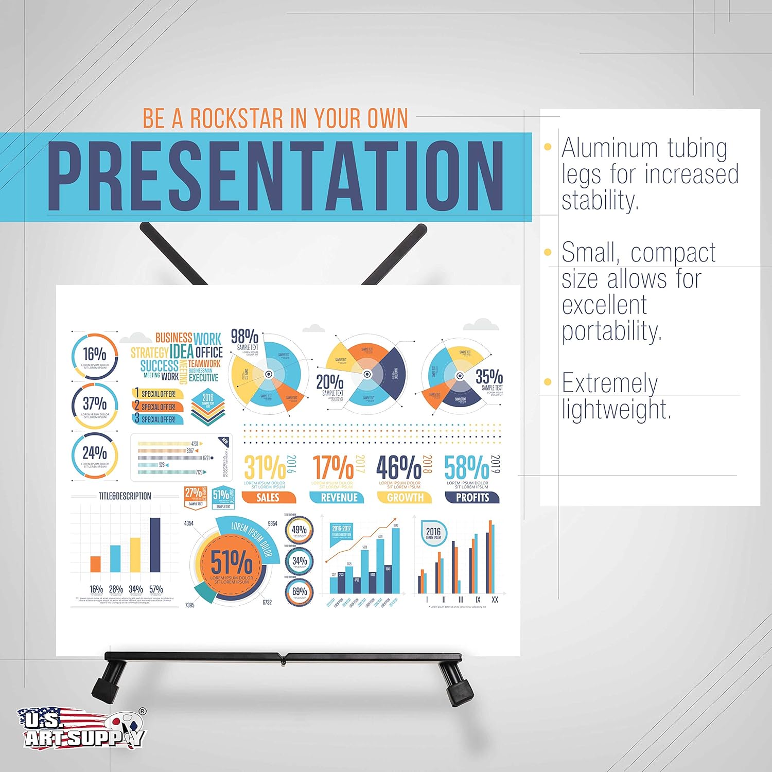 U.S. Art Supply 15" to 21" High Adjustable Black Aluminum Tabletop Display Easel with Extension Arm Wings - Portable Artist Tripod Folding Frame Stand - Holds Canvas, Paintings, Books, Photos, Signs