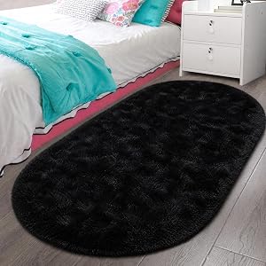 LOCHAS Ultra Soft Children Rugs Room Mat Modern Shaggy Area Rugs Home Decor 2.6' x 5.3', Black