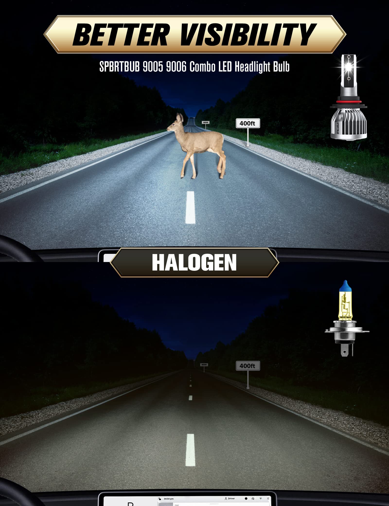 SPBRTBUB Fit For Ford F-150 (2015-2020) 9005 H11 High/Low Beam LED Headlight Bulbs, Super Bright Cool White, Plug and Play, Pack of 4