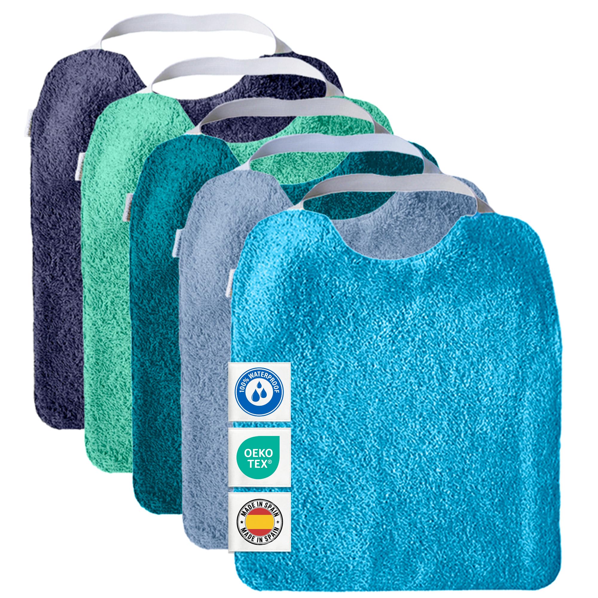 MIMUSELINA Set di 5 Bavaglini Neonato Impermeabili BLW in Spugna | Cotone Premium Oeko-Tex | Set Pappa Svezzamento Neonati | Grandi Bavaglini Asilo con Elastico al Collo | Realizzati a mano Spagna