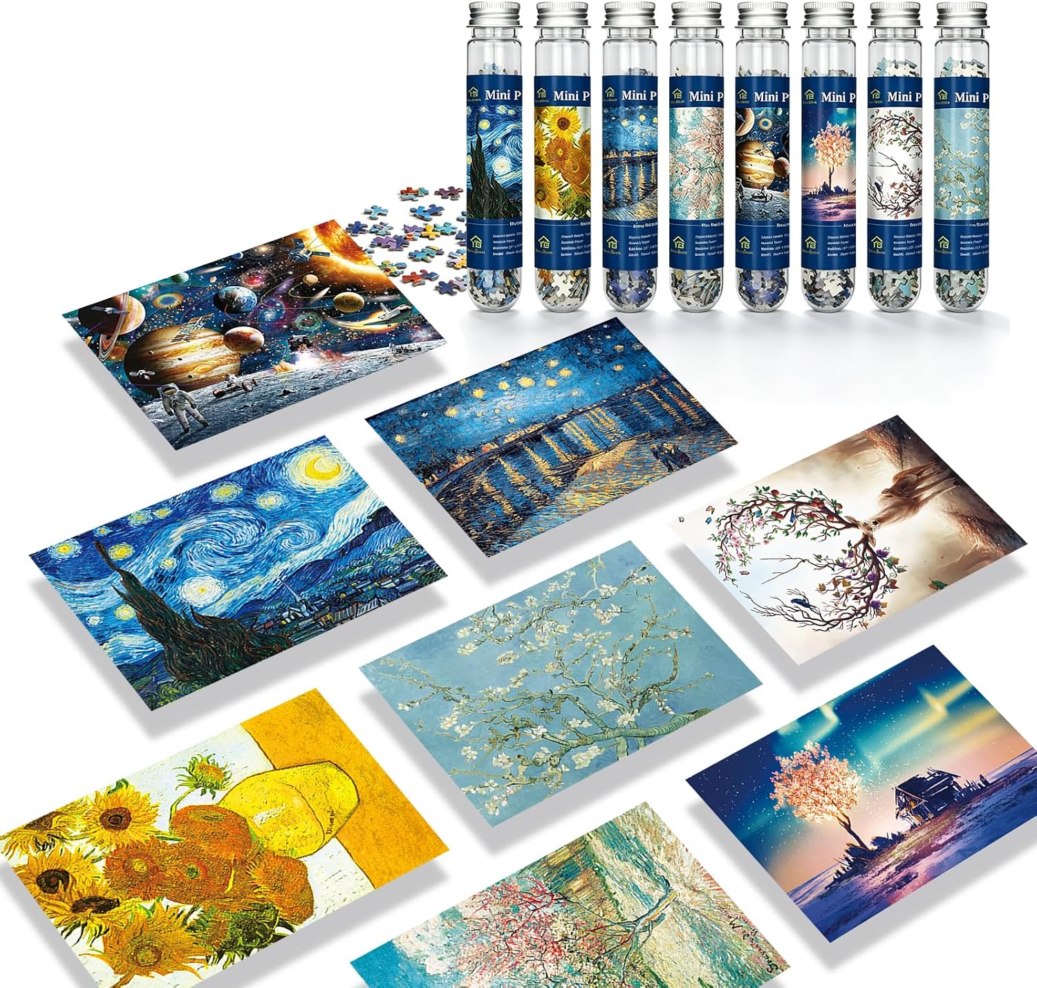 Mini Jigsaw Puzzles for Adults 8 Pack - 234 Piece Challenging Micro Puzzle, Test Tube Small Puzzle, Portable Travel Pocket Puzzle, Ideal Gift, 4x6 Inch Each