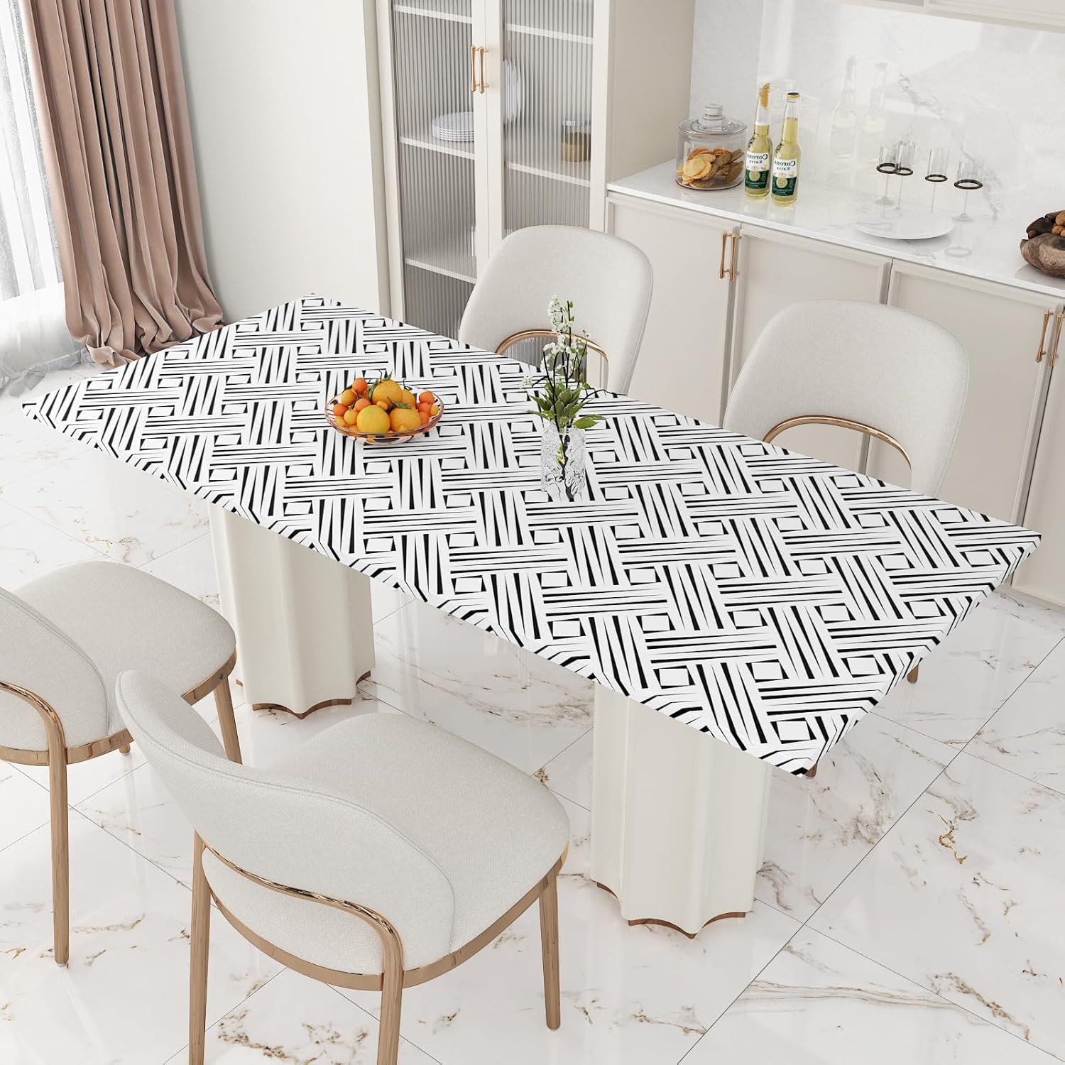 Black and White Peel and Stick Wallpaper Boho Geometric Contact Paper for Cabinets Modern Self Adhesive Removable Wallpaper Kitchen Bathroom Waterproof Black White Contact Paper 17.5"×102"