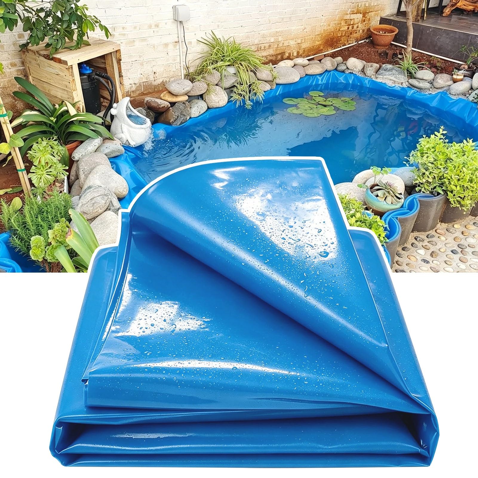 Hamankim Large Fish Ponds Blue Flexible Water Garden Liners - 5x5m 6x6m 7x8m 7x12m 10x15m UV Resistant Waterproof Tarp for Outdoor Koi Ponds & Aquaculture - Blue(3x8m(9.8x26.2ft))