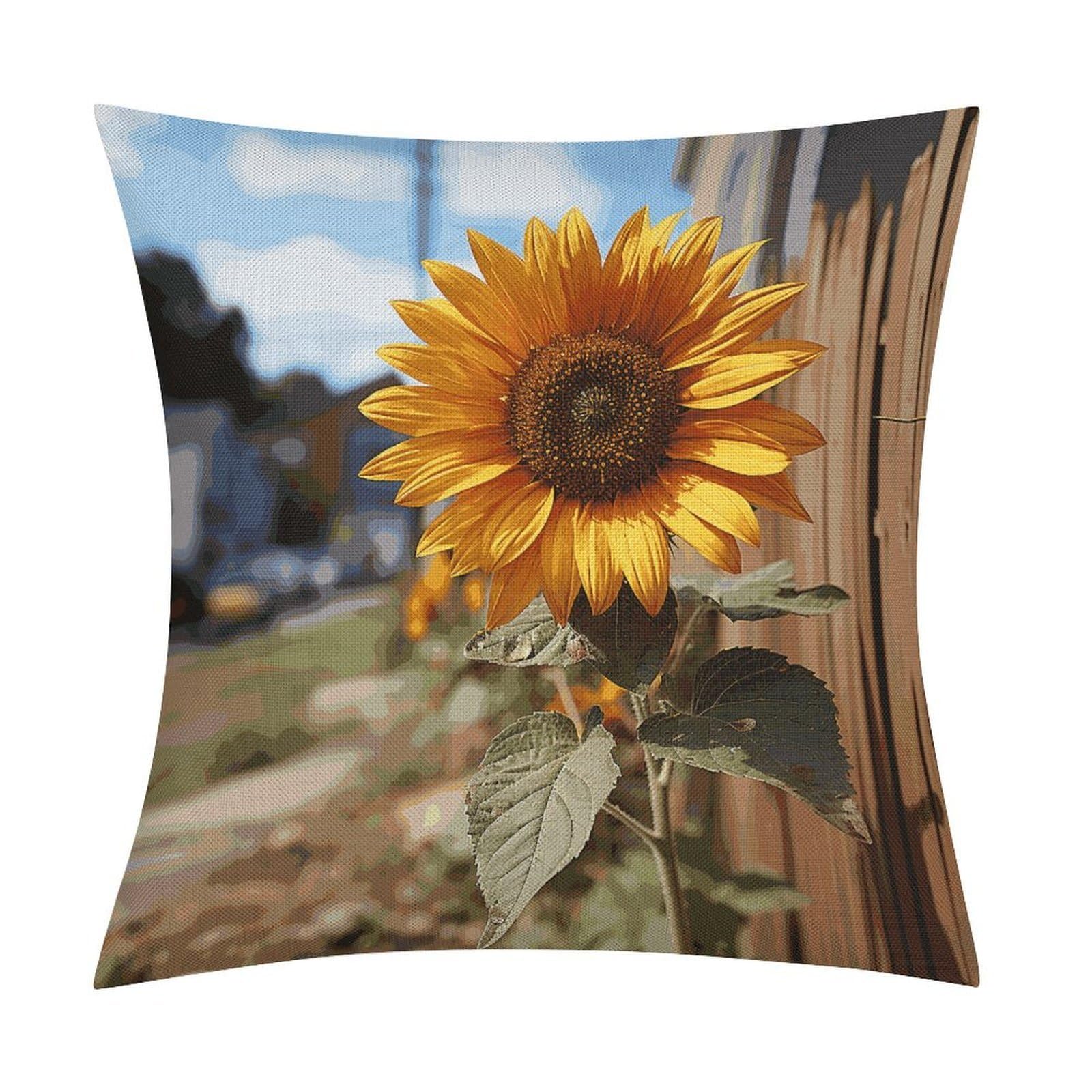 Fodpand Style Farm Sunflower Pillow Covers 18X18 Inch, Pillow Cases Boho Farmhouse, Throw Pillow Covers For Couch Sofa Bed Spring Home Decor