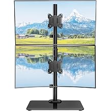 monTEK Vertical Dual Monitor Stand with Sleek Glass Base for 17-32 inch Screens, Free-Standing Dual Monitor Mount Holds 22 lbs per Arm, Fully Motion Height Adjustable, VESA 75/100 MM
