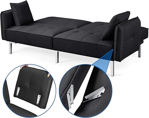 Miniatura 8 de Topeakmart Sofá cama convertible moderno negro, sofá convertible versátil con respaldo ajustable con marco de metal, color negro Negro -,Gris