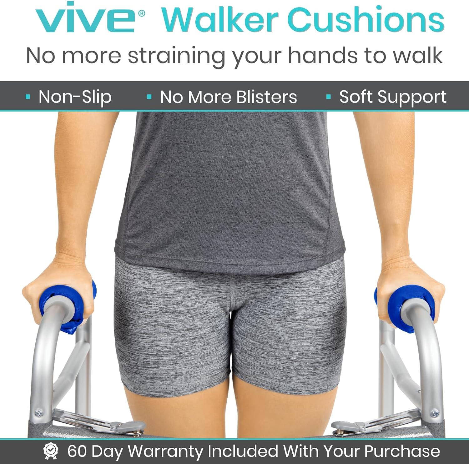 Vive Walker Handle Cushions - Padded Hand Covers - Soft Cushion Padding Medical for Folding Rolling Wheelchair, Rollator Handle, Senior, Elderly Grippers - Crutch Handle Pad Grips - Mobility Aid