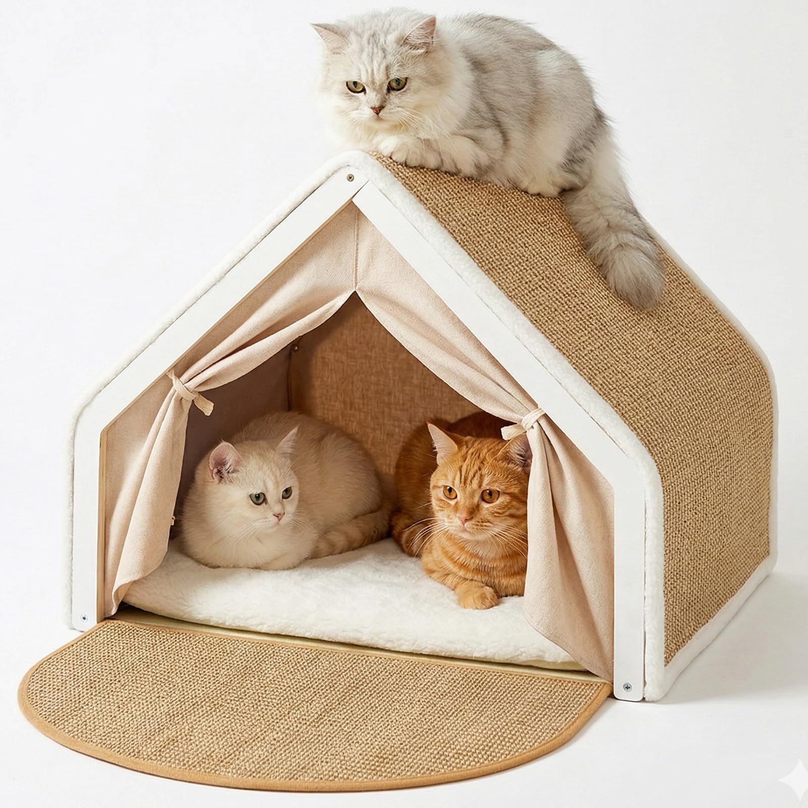 Katzenhaus, Katzenzelt, 2-in-1 Katzenzelt Drinnen und Kratzbrett Katze, Vereint Kratzmöglichkeit und Ruhezone, Bietet Platz für Zwei Katzen, (50×40×40cm)